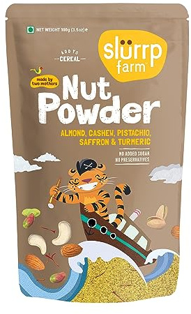 Slurrp Farm Nut Powder for Kids | Almond, Cashew, Pistachio with Saffron & Turmeric | No Added Sugar | Nutrient-Rich Mix for Cereal, Milk or Porridge | 3.52 Oz (100g)