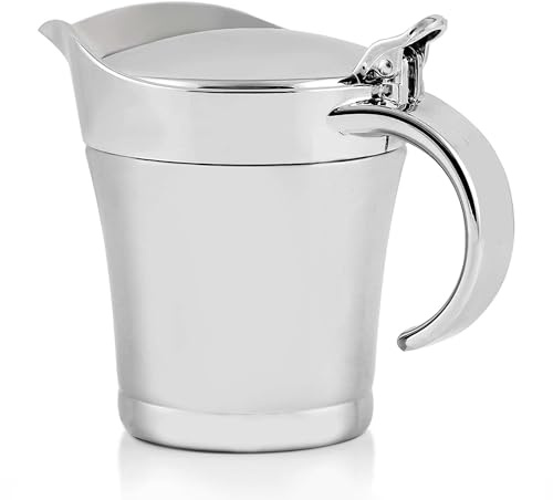 OVENTE Stainless Steel Gravy Boat with Hinged Lid, 14Oz Insulated Sauce Jug for Serving Cream, Salad Dressing or Syrup at Thanksgiving, Christmas, Holidays, Family Dinner and Parties, Silver GB4541S