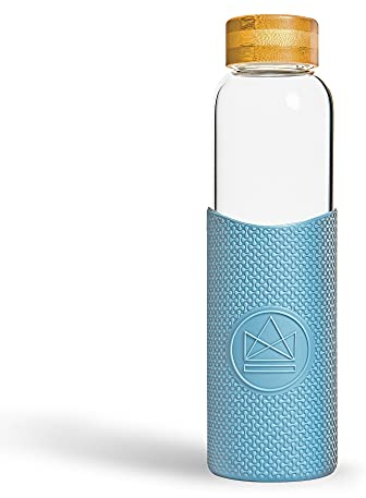 Neon Kactus Glass Water Bottle | Reusable Made with Borosilicate Glass | Travel Water Bottle | For Hot & Cold Drinks | Durable, Leakproof, Non-Slip & Dishwasher-Safe | Pastel Blue, 550ml
