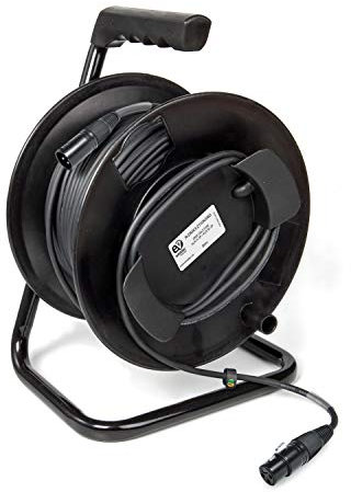 Emelec VíasCom R-DMX3-2110N/070 – 70m Cable Balanceado Digital DMX 110Ω OFC 2x0,22mm² montado en Portacables con XLR 3 pines – Color Negro – PVC Muy Flexible