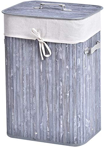 HOMCOM Wäschekorb schmal mit Deckel 72L Wäschesammler mit Griff, herausnehmbarer Wäschesack, Wäschebox für Waschküche Schlafzimmer Badezimmer, Grau