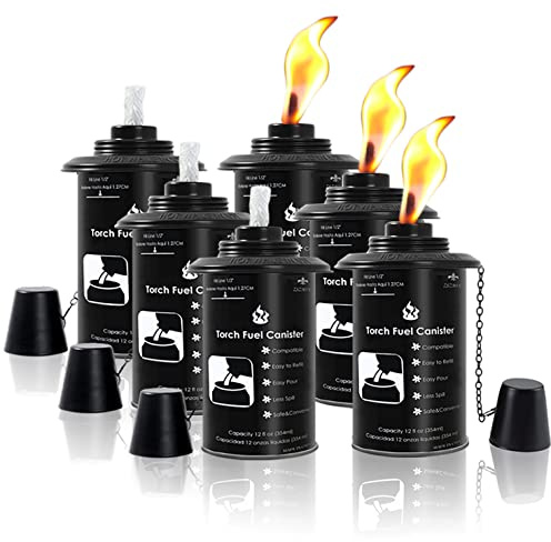 ZSZMFH 6 Pack Torch Canisters,12 oz Bamboo Torch Refillable Replacement Canister, Outdoor Citronella Fuel Torch Canister with Wicks and Covers,for Luau Party, DIY Garden Decor.