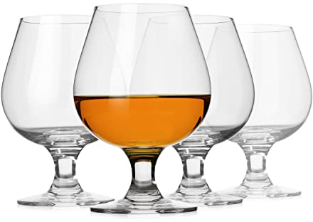 LUXU Crystal Small Brandy Snifter,Modern & Unique Stemmed Brandy Glasses,Premium Cognac Snifter for Scotch & Bourbon & Whiskey and Spirits, Lead-Free Beer Tasting Glasses (12oz Set of 4)