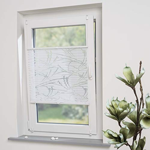 DECOLIA by Garesa Fenster Klemmfix Plissee ohne Bohren 75 x 130 cm Burnout Streifen, Weiß - Lichtdurchlässiger Fenster Sichtschutz und Fenster Deko, Faltrollo