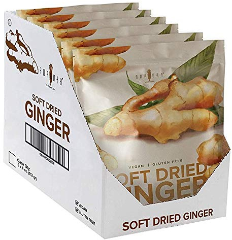Amphora Soft Dried Ginger Chunks Bites Healthy Snack Fruits Vegan Kosher Gluten Free 4 Oz Each Boost Immune System (Pack of 6)