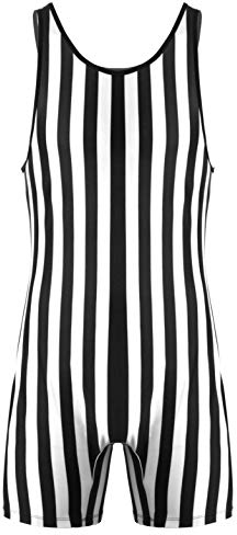 Doomiva Herren Body Einteiler Overall Ärmellos Tank Top Sportbody Männer Streifen Gymnastikanzug Sport Workout Bodysuit Sportwear Schwarz&Weiß M