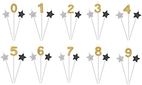 Zeus Party Candeline Prestige su Stelo Numero Oro con Stelline Nero e Argento (1)