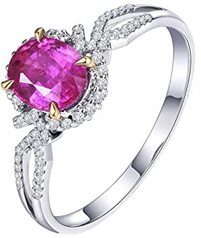 Epinki Ring Damen aus 750 Weißgold Diamantring mit Saphir 0.8ct und Diamant, Jahrestag Geschenk, Gr.50 (15.9)