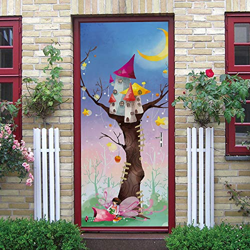 Türaufkleber Selbstklebend Cartoon Baum Kinderzimmer Türtapete Wandbild Türfolie TürPoster Fototapete 90x200cm