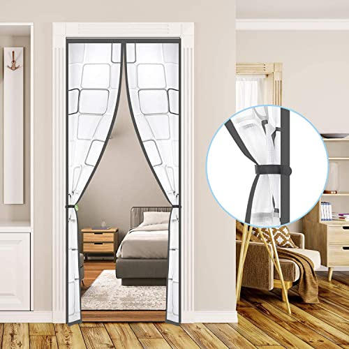 Insulated Door Curtain, Magnetic Thermal Door Cover Screen Door Self-Closing Privacy Magnetic Screen Door Hands Free for Patio, Kitchen, Bedroom, Air Conditioner Room, Fits Doors up to 34 x 80,Grey