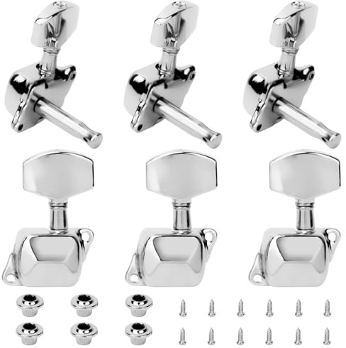 Guitare Mécaniques Boutons, 6 Pièces 3R + 3L Accordeurs de Cordes de Guitare Argentés Chevilles de Réglage Mécaniques pour Guitare Acoustique ou Électrique (3 Gauche+3 Droite)