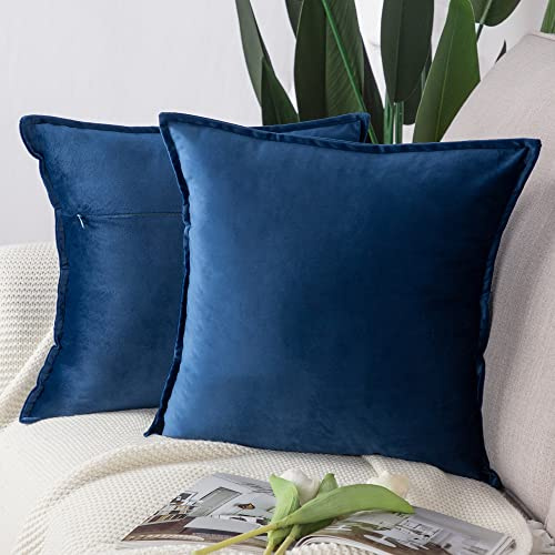 Madizz 2er Set Samt Dekorativ Zierkissenbezüge Luxus Stil Kissenbezug für Sofa für Schlafzimmer Dunkelblau 40x40 cm Quadrat