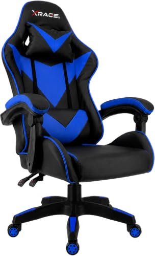 xRace Gaming Stuhl, ergonomischer Bürostuhl, PU-Leder, Lendenstütze Blau