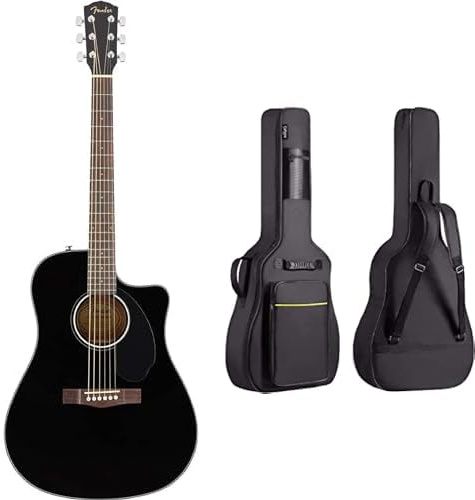 Fender, Gitarre CD-60SCE Schwarz, 0970113006 & CAHAYA Gitarrentasche Akustikgitarre Gig Bag Guitar Case wasserdicht gepolsterte Gitarre Rucksack Verdickte Gitarrentasche für 39 40 41 Zoll Gitarren