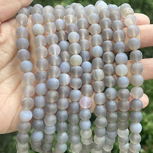 MUNACRAFT Natürliche, matte Jaspis, mattiert, Amazonit, Achat, Jade, Quarz, Türkis, Stein, runde Abstandshalter für Schmuckherstellung, Armband, grauer Achat, 10 mm, 36 bis 37 Stück