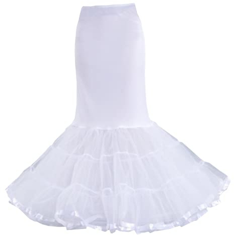 Alunsito Femmes Long Jupon Sirène Jupon Queue De Poisson Trompette Crinoline Tutu Tulle Ballet Robe De Mariée Blanc