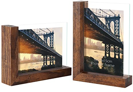 RLAVBL Cornice di Vetro 10x15 Set di 2, Cornice Foto a Doppia Faccia Esposta in Orizzontale o Verticale, Cornice 10x15 per Foto, Diploma, Ritratti.