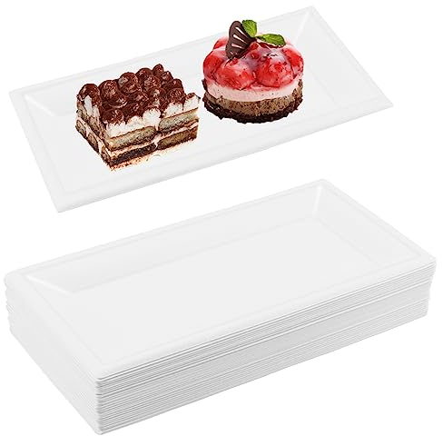 ZEONHEI Lot de 50 assiettes de fête rectangulaires en papier blanc, 26 x 13 cm, assiettes de service jetables en bagasse de canne à sucre pour pique-nique, barbecue, fête, utilisation