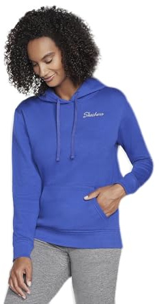 Skechers Women's Signature Pullover Hoodie Hooded Sweatshirt, Clematis Blue, XS