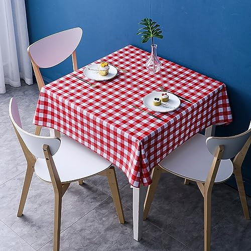XQSSB Tischdecke Tischwäsche Tischtücher Wasserabweisend Anti Heißes PVC Tischdecke Wachstuchdecke Rot Weiß 130 × 130cm