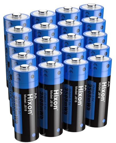 Hixon 1.5V AA Rechargeable Lithium Batteries, 3500mWh High-Capacity, 20 Counts, 1500 Cycles, 3A Max Output Current