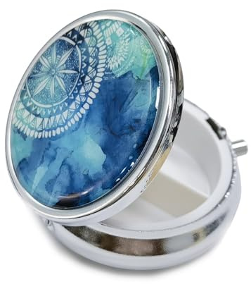 Belegao Pillendose mit Spiegel 3 Fächer, Klein Metall Pillendose für Tabletten Vitamine Lebertran Nahrungsergänzungsmittel Medikamente Geldbörse Tasche Tragbare Runde Pillen Organizer Medizin