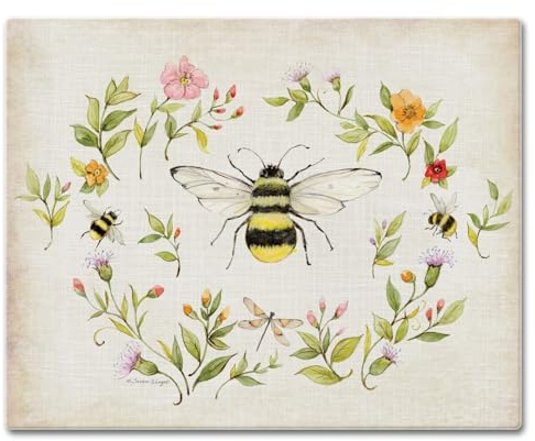 CounterArt Bee Wreath 3mm Tempered Glass Cutting Board 15” x 12”
