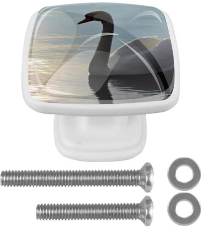 suojapuku Pomello quadrato per mobile, confezione da 4,lago e cigno,Ferramenta per armadietti da cucina per maniglie per cassettiere e cassettiere