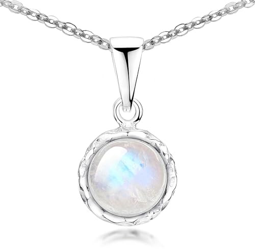 Runder Mondstein Anhänger Silber 925 für Damen KA-67 wahlweise mit Kette | inkl. Schmuck Box von MATERIA by Matthias Wagner