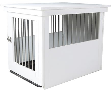 Hundehaus mit Türriegel Hundebox Indoor Eckige Hundehütte Hundebox Haustierkäfig für mittelgroße Hunde Holz Indoor Hundekäfig Schrank für kleine Hunde bis mittelgroße Hunde. (Color : Off White, Size