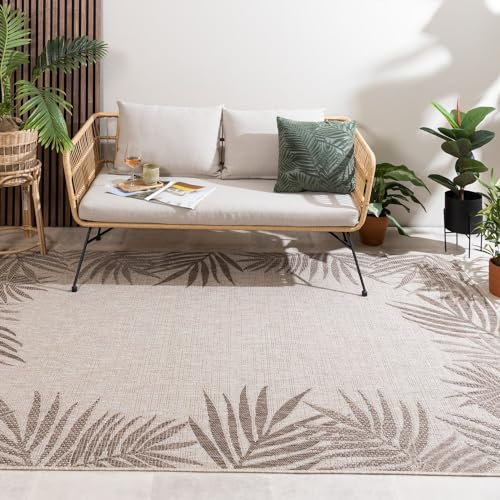 FRAAI | Home & Living In- & Outdoor Teppich - Tiga Edge Taupe - Wetterfest - Polypropylen - Flachgewebe - Wohnzimmer, Balkon, Garten/Terrasse - Terrasse - Rug