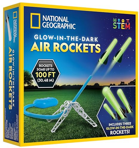 National Geographic Air Rocket Launcher Toy - Launch Glow in the Dark Rockets up to 30 Meters, Kids Outdoor Toys, Toys for Kids 8-12, Glow in the Dark Toys, Rocket Kit, Fun Outdoor Toys for Kids