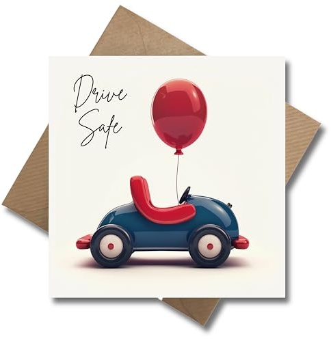 WBdesignz Geschenkarte zum Abschluss der Fahrschule mit Umschlag - Gratulationskarte zur bestandenen Fahrprüfung “Drive Safe” Glückwunschkarte Führerschein Fahrer Auto Reise (125 x 125 mm)