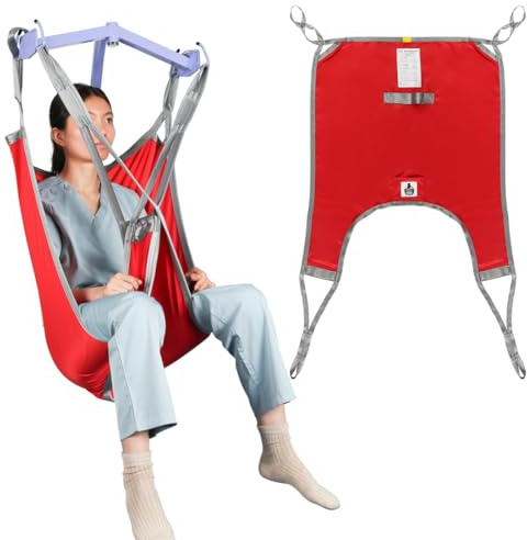 EZ Assistive Patientenlift Sling mit geteiltem Bein und unterem Rücken,Hebegurt für Transfer, Positionierung und Heben, 500 Pfund Tragkraft(Rot, Große Größe)
