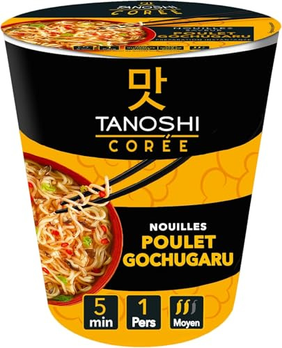 TANOSHI - Cup Nouilles Instantanées Saveur Poulet Gochugaru - Nouilles Coréennes Instantanées - 1 Personne - Blanche - 65 g (L'emballage peut varier)