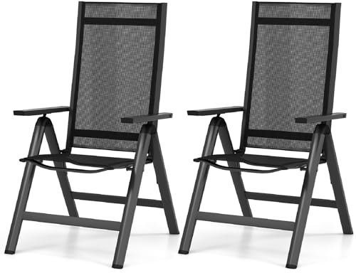 Klappbarer Gartenstuhl mit verstellbarer Rückenlehne und Armlehne, für Outdoor, Esszimmer, Bistrostuhl für Terrasse, Balkon, Pool, 1 Stück (ohne Schwammpolsterung)