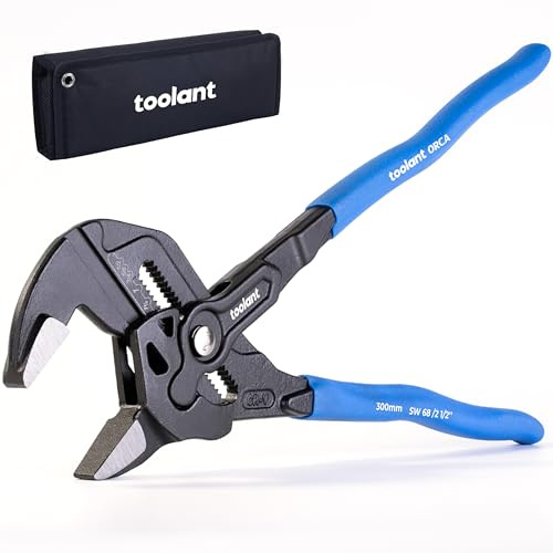 toolant 12-INCH Plier Wrench, CR-V Construction Adjustable Wrench with Pouch, Black Finish Smooth Jaw Pliers, Parallel Jaws with Comfortable Grips, Suitable for All Types of Nuts, Water Pipes, etc