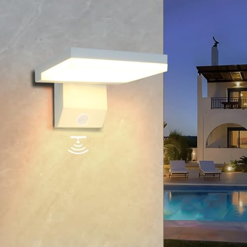Psatfito G Applique Murale Extérieure 24w Avec Détecteur de Mouvement, Éclairage Mural Extérieur 2250 Lm 3000k, Éclairage Mural Moderne Étanche Ip66 pour Maison, Porche, Garage, Lot de 1, Blanc