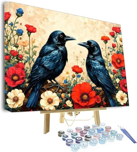Malen Nach Zahlen Erwachsene, Vogel Paint by Numbers Adult, Blume DIY Handgemalt Ölgemälde Mit 3 - Pinseln und Acrylfarbe Knitterfreie Leinwand Kit, Wand Deko Bilder Ohne Rahmen, 120x80cm P-853