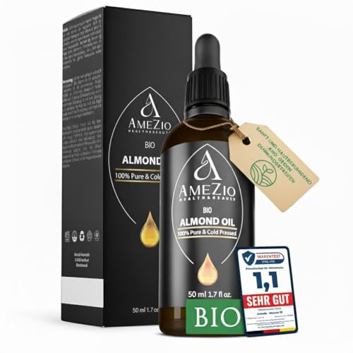 Mandelöl Bio Kaltgepresst I Für Haare, Gesicht, Körper, Haut I Mandelöl baby I 100% rein und nachhaltig I Natürlich für Kosmetik I Hautpflege I Vegan und Tierversuchsfrei I Hexanfrei I 50 ml