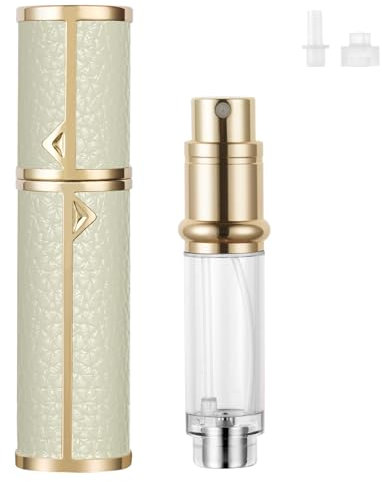 LOPHE Flacon Pulvérisateur De Parfum en Cuir PU,Vaporisateur De Parfum De Voyage, aporisateur de Parfum de Voyage Rechargeable et Réutilisable,Adapté Aux Rencontres,Au Travail,Aux Vacances,Blanc