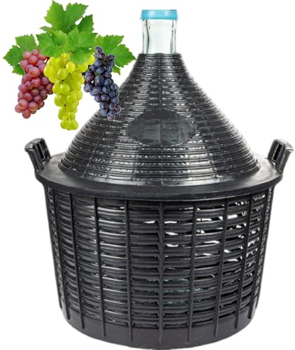 lilawelt24 Weinballon mit Korb Glasballon Gärbehälter, Glasflasche, Weinherstellung, Flasche Kunststoffkorb, Fermentation, Weinballon zubehör, Glasgärballon Meische Wein Machen Gären (25L)