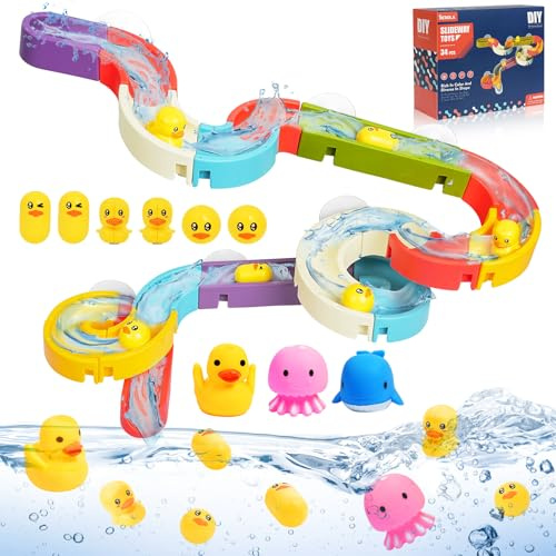 Ainiv Baby Badespielzeug, 37 Stück Badewannenspielzeug für Kinder | kommt mit 3 Badespielzeugen mit Wasserspritzen, DIY Kugelbahn Badewannen Spielzeug Wasserspielzeug für 3, 4, 5 und 6 jährige