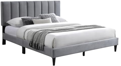 Home Collective Bett 160x200 cm Polsterbett mit Lattenrost Bettgestell Doppelbett mit weichem Bezug & gepolstertem Kopfteil mit vertikaler Steppung Robustes Gestell hoher Liegekomfort Grau 160x200 cm