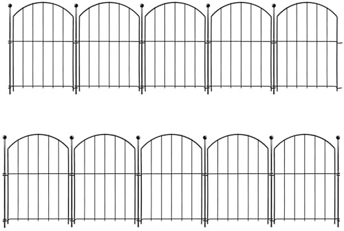 Garden Fence - 21 Inch x 10 Ft Rustproof Metal No Dig Dog Barrier, 10 Pack | Arched Flower Bed Edging, Decorative Wire Border Panels for Yard, Patio & Outdoor Decor