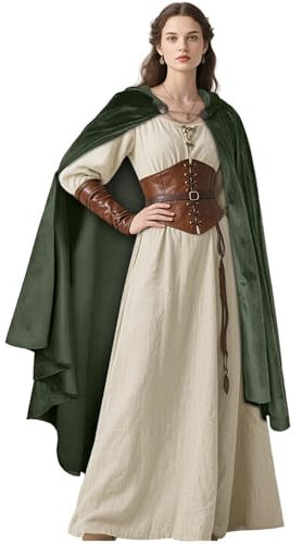 keland Capa medieval Renaissance Cloak con broche para mujer, Halloween, cosplay (verde militar)