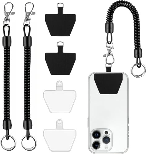 kclkda 2 Pack Anti-Lost Elastic Tether Wrist Strap with Patch, Phone Lanyard Theftproof, 2 Coiled Cords 4 Patches 1 climbing buckle Universal for Most Smartphones for Outdoor Hiking Climbing