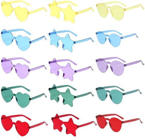 BOZILY 15pcs Party Sonnenbrillen Set, Stern Herz Sonnenbrille, Kreise Sonnenbrillen, Lustige Partybrillen für Fasching, Karneval, Geburtstagsparty, Party Zubehör für Kinder und Erwachsene