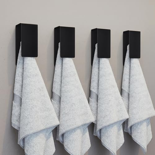 elua home® Handtuchhalter Ohne Bohren (4er Set) | Handtuchhalter Schwarz | Klebe Haken Wand für Bad, WC, Küche | Handtuchhaken aus Edelstahl + starkem Kleber | zeitloses Design
