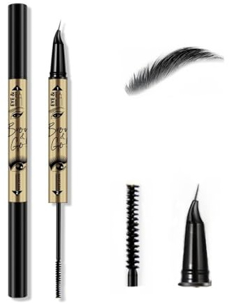 Mascara Multifunzione con Matita Sopracciglia & Eyeliner, Spazzolina Nera per Ciglia Inferiori, Penna Sopracciglia 3 Colori a Punta Ultra-Fine, Impermeabile & Effetto Prolungato (Nero)
